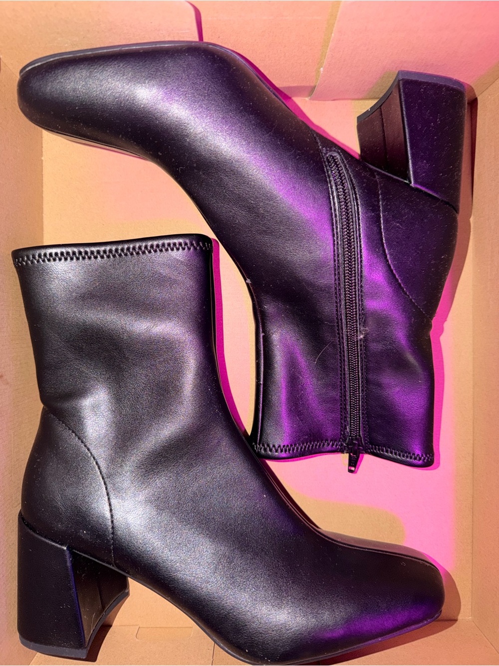 a new day Black Block Heel Ankle Boots with Side Zip